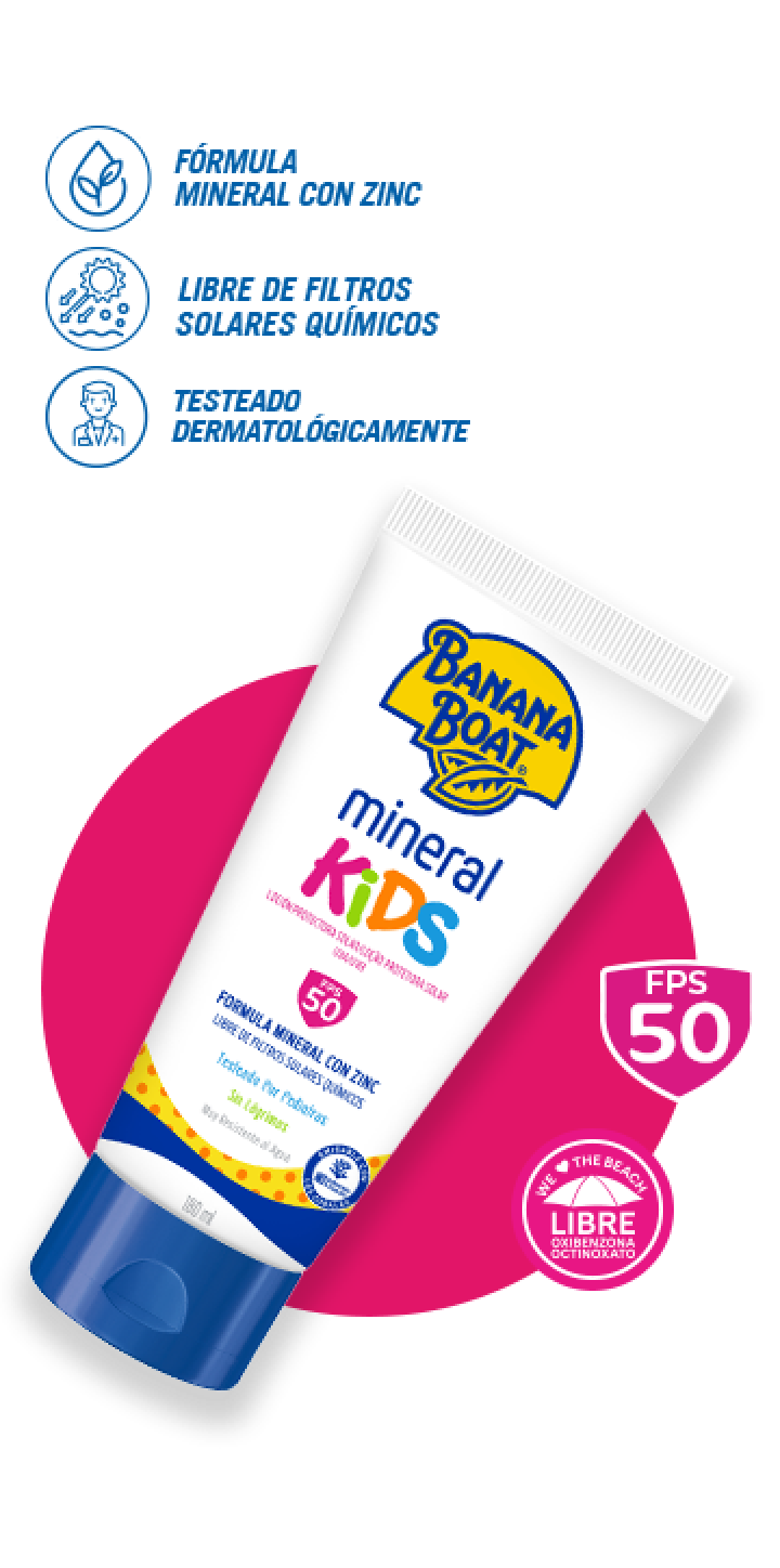 Mineral Kids de Banana Boat, es una fórmula excelente para los días en el parque de juegos y las actividades en familia, testeado dermatológicamente.